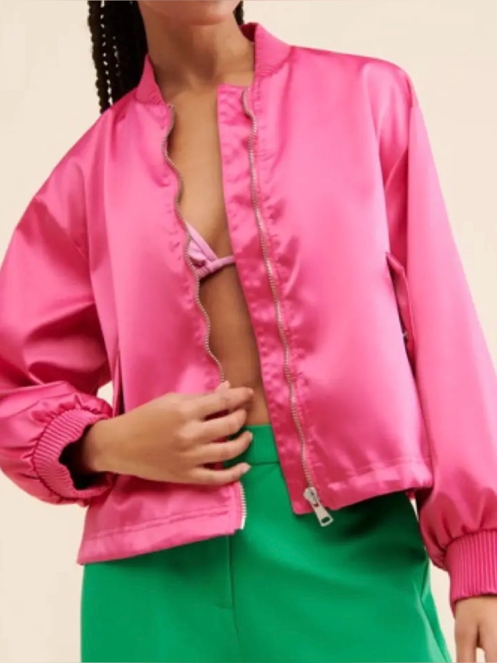 Free people Pink Satin Bomber jacket m